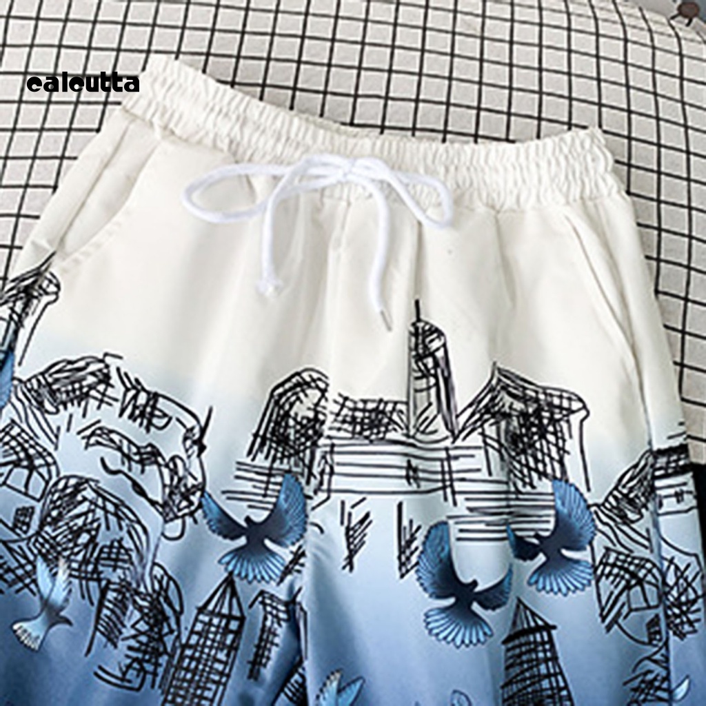 [calcutta] Quần Short Dây Rút Lưng Thun Dáng Rộng In Chữ Thoải Mái Dùng Khi Chơi Thể Thao Bóng Rổ / Đi Biển