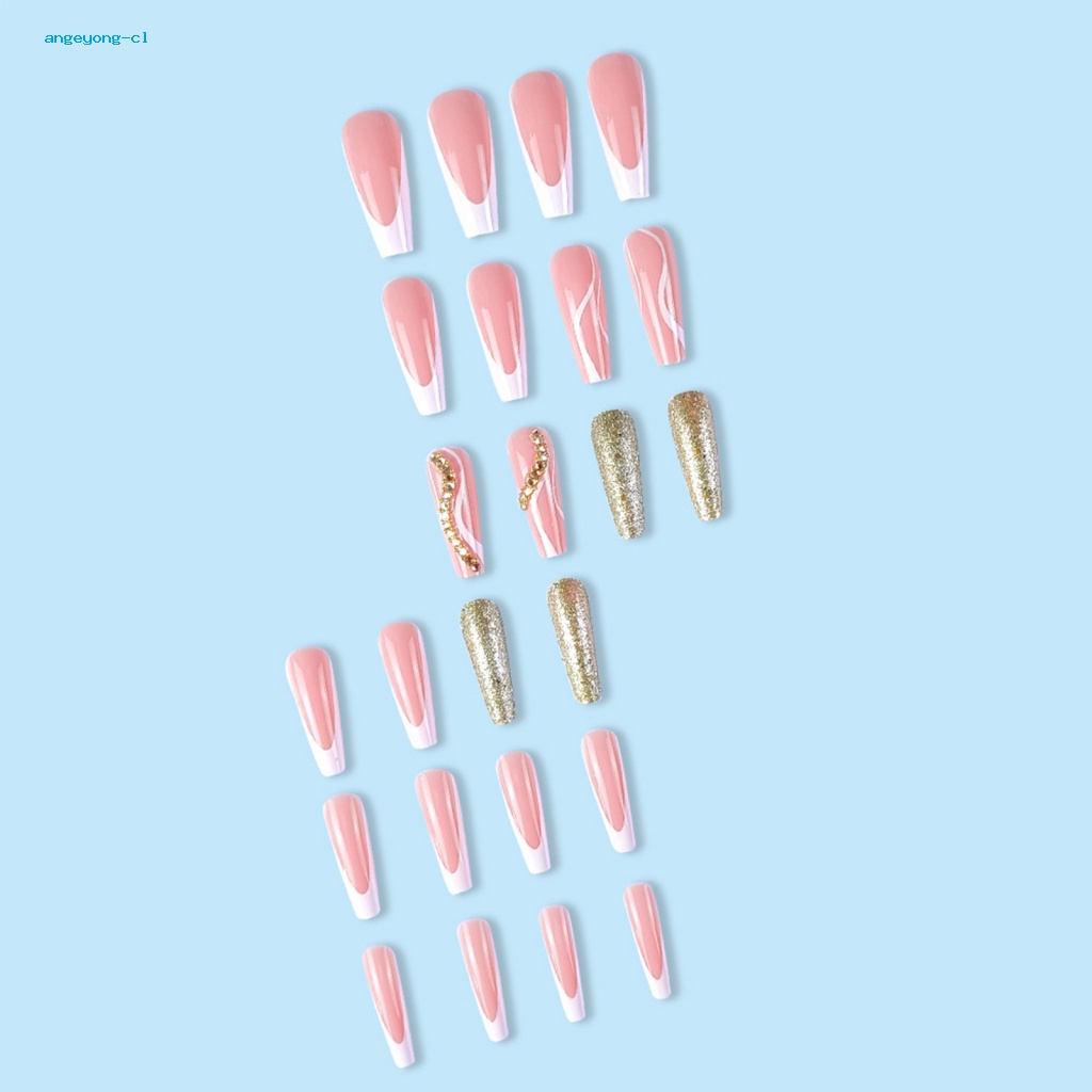 Bộ 24 Móng Tay Giả Dạng Nhấn Chống Nước Lâu Trôi Phong Cách Pháp Cho Bất Kỳ Occasion