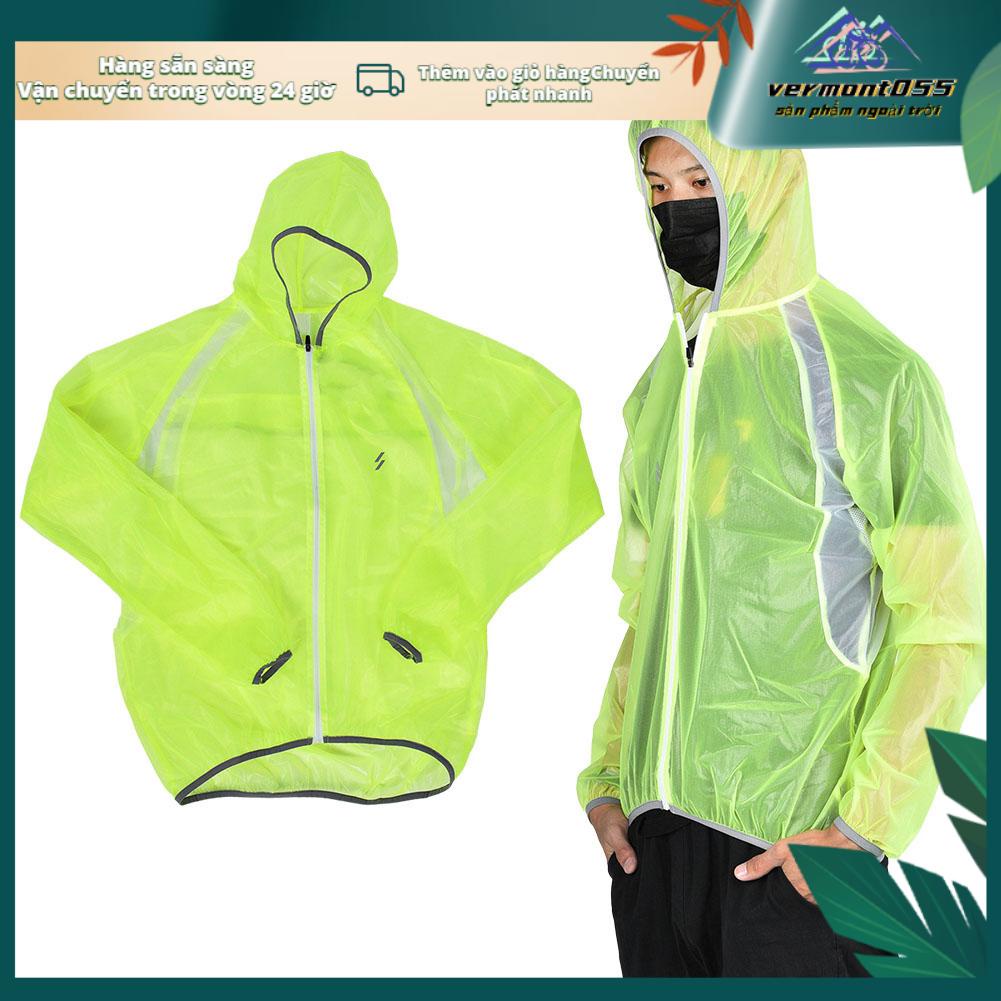 Vermont055 Huỳnh Quang Xanh Unisex Phản Xe Đạp Đi Áo Khoác Thoáng Khí Mưa Có Mũ Trùm Đầu