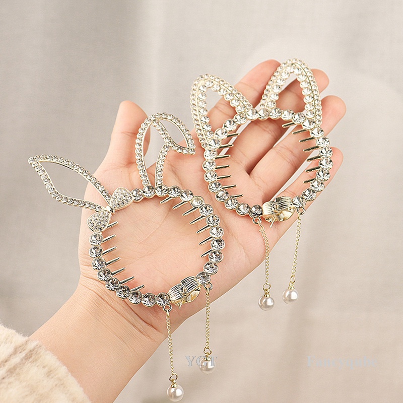 Ygt Kẹp Tóc Đính Đá Hình Tai Thỏ Mèo Thời Trang Cho Nữ