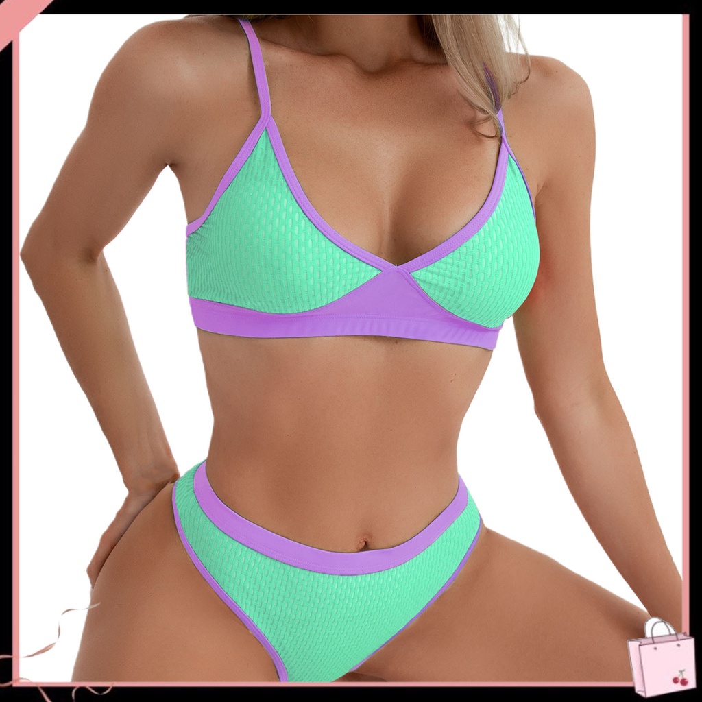 Bộ Đồ Bơi 2 Mảnh Cổ Chữ V Màu Tương Phản Thời Trang Mùa Hè Cho Nữ