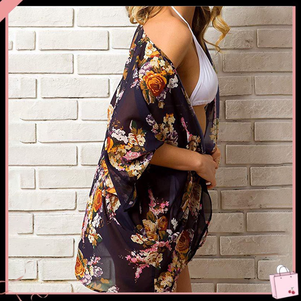 {Soltweter} Đầm Cardigan Mỏng Tay Lỡ In Hoa Sống Động Mặc Ngoài Trời Đi Biển