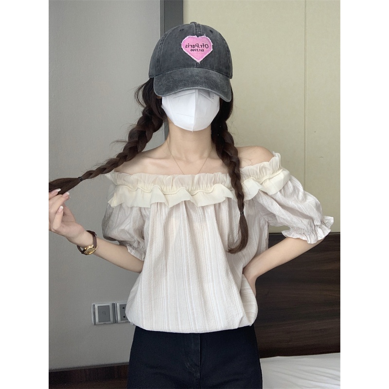 Áo Sơ Mi Trễ Vai Họa Tiết Kẻ Sọc Tương Phản Thời Trang Mùa Hè Mới Cho Nữ