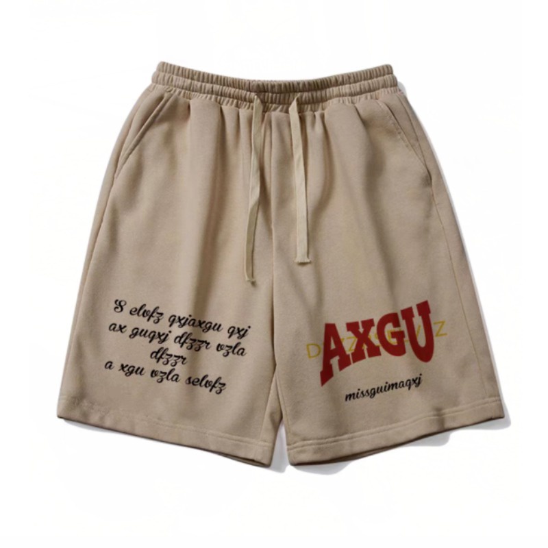 [M-5XL] Quần Short Thể Thao Bóng Rổ Thể Thao Dáng Rộng Dây Rút In Chữ Kaki Khô Nhanh Phong Cách Retro Mỹ Mùa Hè Thường Ngày Unisex