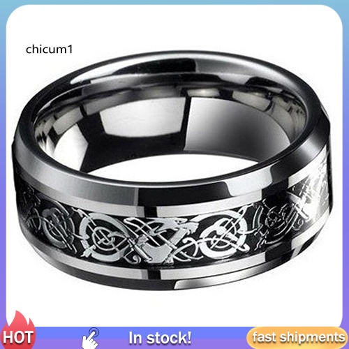 Nhẫn Thép Titan Hình Rồng Phong Cách Celtic Thời Trang Cho Nam Và Nữ