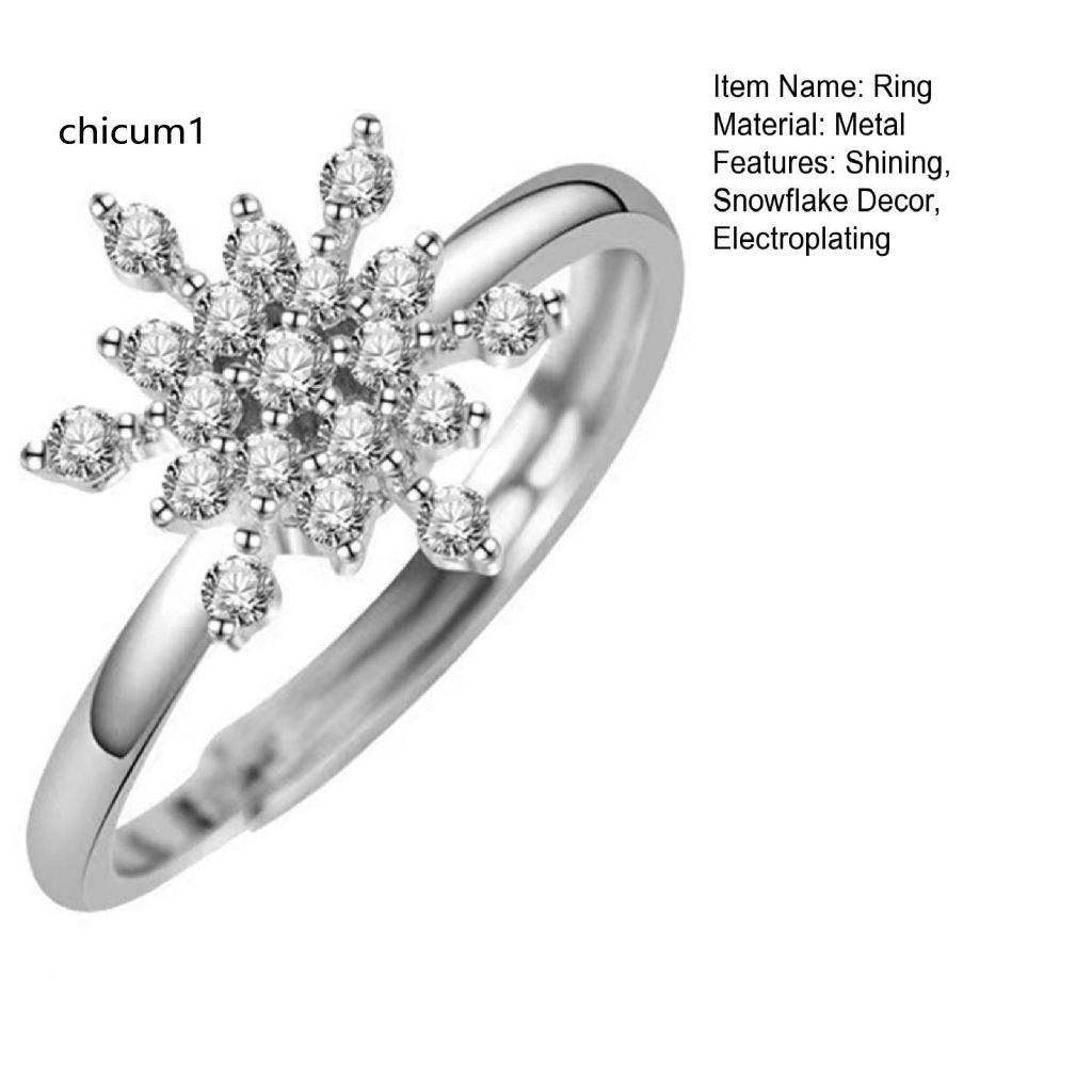 Nhẫn Hở Mạ Bạc Đính Đá Zircon Hình Bông Tuyết Lấp Lánh Thời Trang Cao Cấp