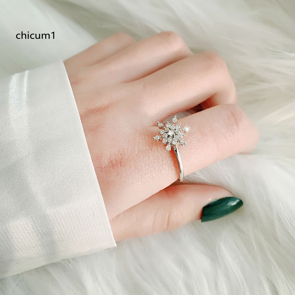 Nhẫn Hở Mạ Bạc Đính Đá Zircon Hình Bông Tuyết Lấp Lánh Thời Trang Cao Cấp