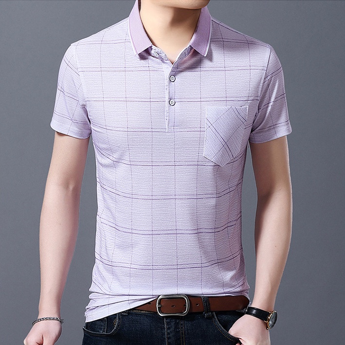 Áo Thun POLO Tay Ngắn Dáng Rộng Vải Lụa Lạnh Mỏng Thời Trang Cho Nam Trung Niên