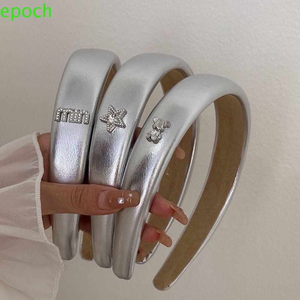 EPOCH Băng Đô Cài Tóc Bằng Xốp Và Da Chống Trượt Màu Bạc Thanh Lịch Dùng Hàng Ngày