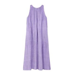Thiết kế nhân tạo cảm thấy thích hợp xếp ly thủ công vải lanh màu tím siêu cổ tích lớn dây áo vest dài váy đi nghỉ bên bờ biển ff