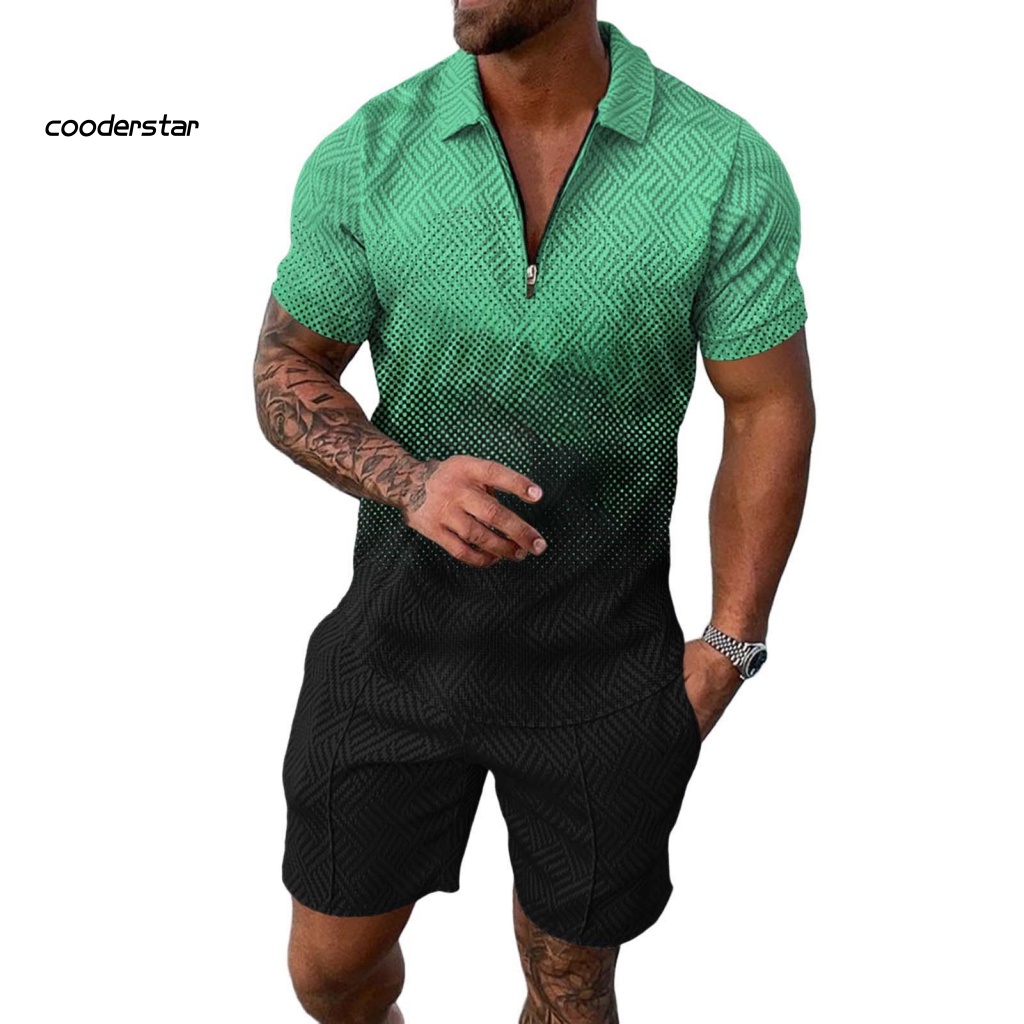 Bộ 2 Món Áo Thun Tay Ngắn + Quần Sooc Dáng Rộng Có Khóa Kéo Thời Trang Cho Nam