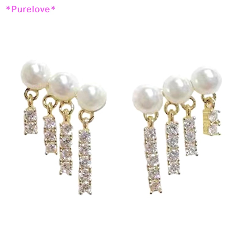 Bông Tai Tua Rua Bốn Hàng Đính Ngọc Trai Và Đá Zircon Thời Trang Dự Tiệc Cho Nữ Mới