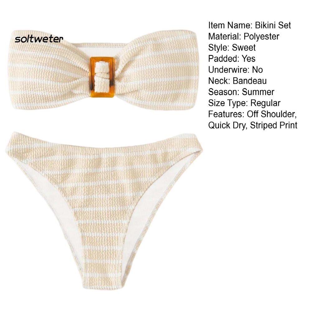 Bộ Đồ Bơi 2 Mảnh Mềm Mại Ôm Dáng Mau Khô Hở Vai Có Mút Đệm Cho Nữ