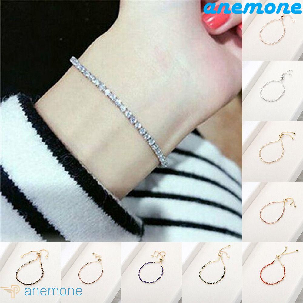ANEMONE Vòng Tay Đính Đá Zircon Dễ Thương Bằng Hợp Kim Có Thể Điều Chỉnh Trang Trí