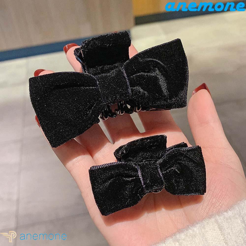 ANEMONE Kẹp Tóc Nơ Bằng Nhung Màu Đen Ngọt Ngào Phong Cách Hàn Quốc Dành Cho Nữ