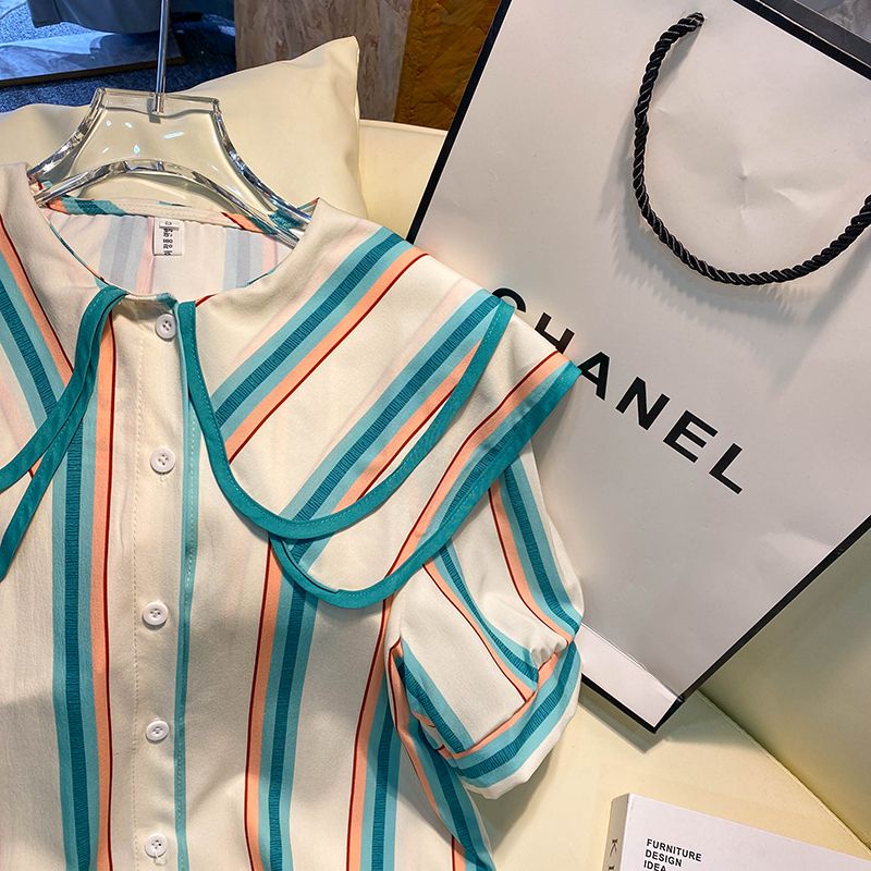 Áo Sơ Mi Hai Lớp Cổ Búp Bê Màu Sắc Tương Phản Thời Trang Dành Cho Nữ