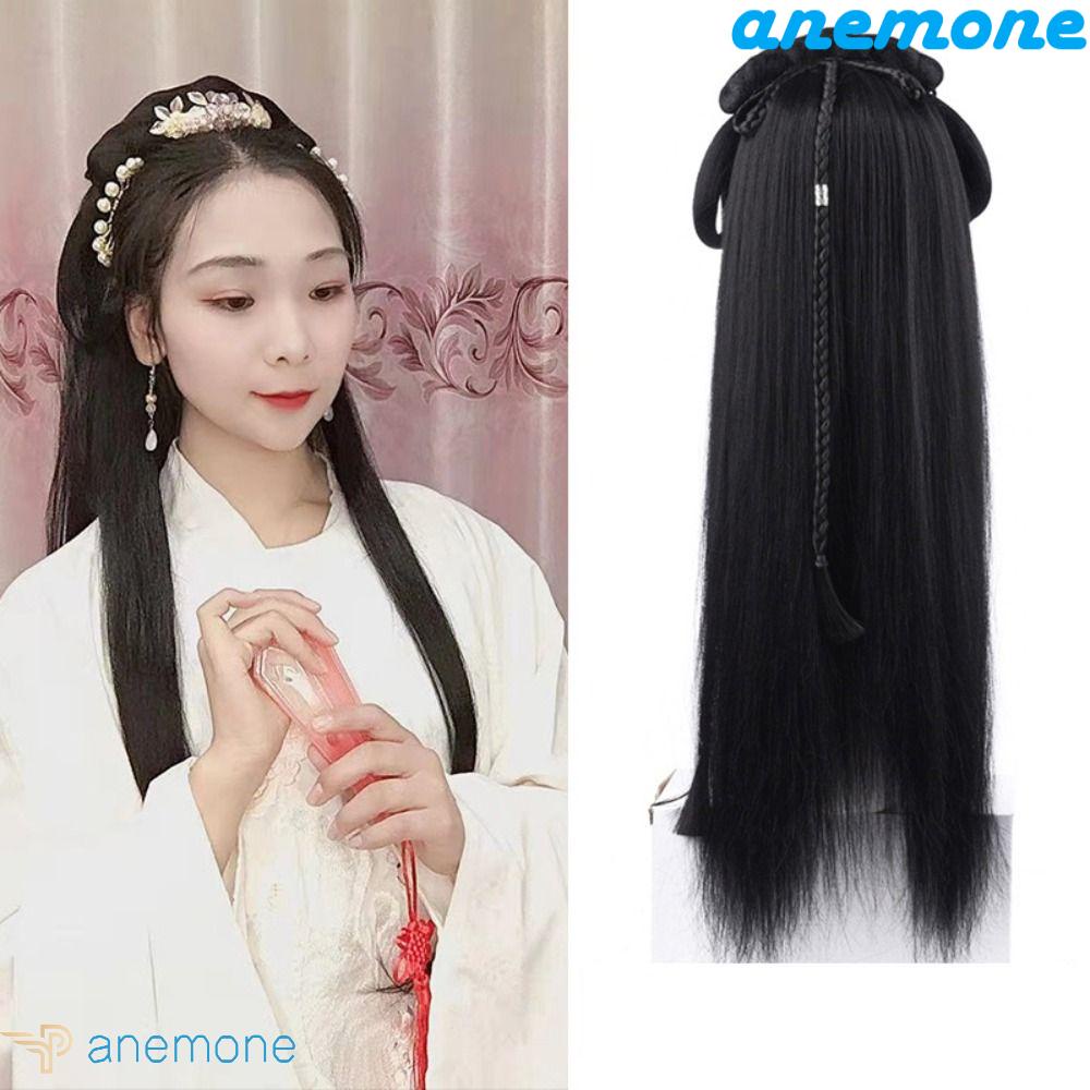 ANEMONE Tóc Giả Thẳng Màu Đen Ngọt Ngào Phong Cách Hanfu Cổ Điển Thời Trang Cho Nữ