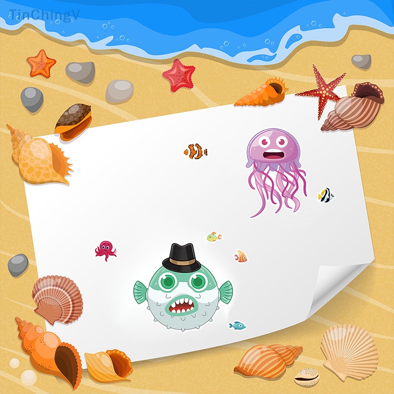 [TinChingV] Bộ 8 Miếng Dán Xếp Hình Động Vật Biển Mặt Bạch Tuộc / Cá Mập DIY Giáo Dục Trẻ Em [Mới]