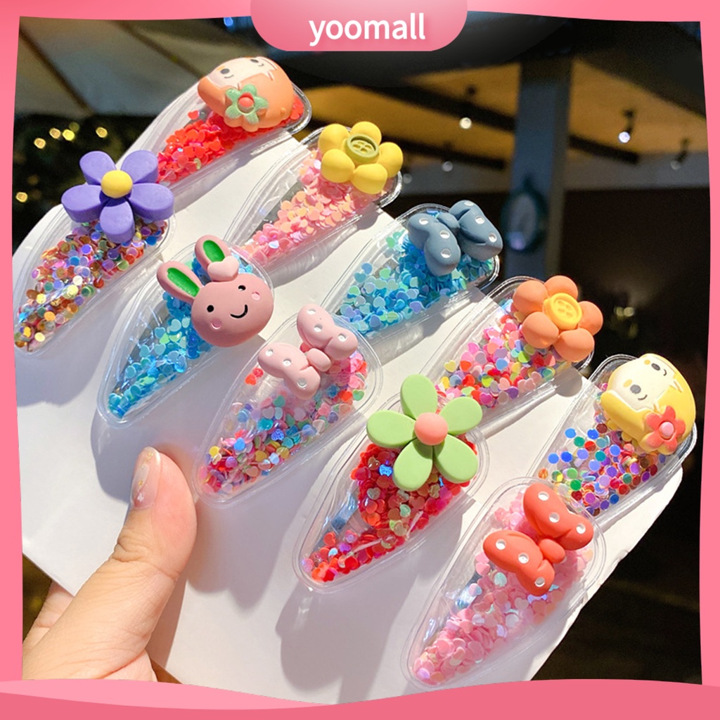 Set 5 Kẹp Tóc Trong Suốt Họa Tiết Trái Cây Phối Cát Chảy Xinh Xắn Cho Bé Gái