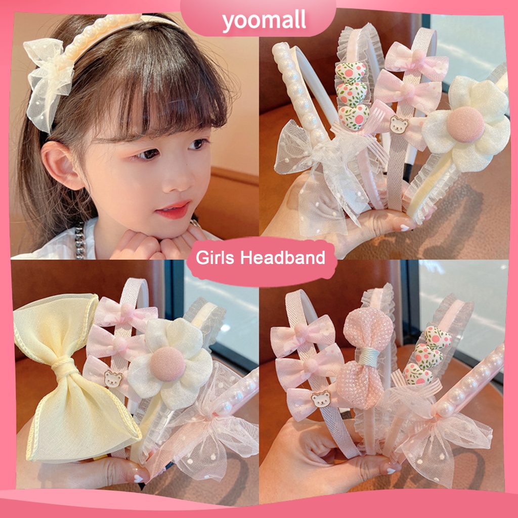 Băng Đô Nơ Đính Ngọc Trai Giả Co Giãn Xinh Xắn Cho Bé Gái