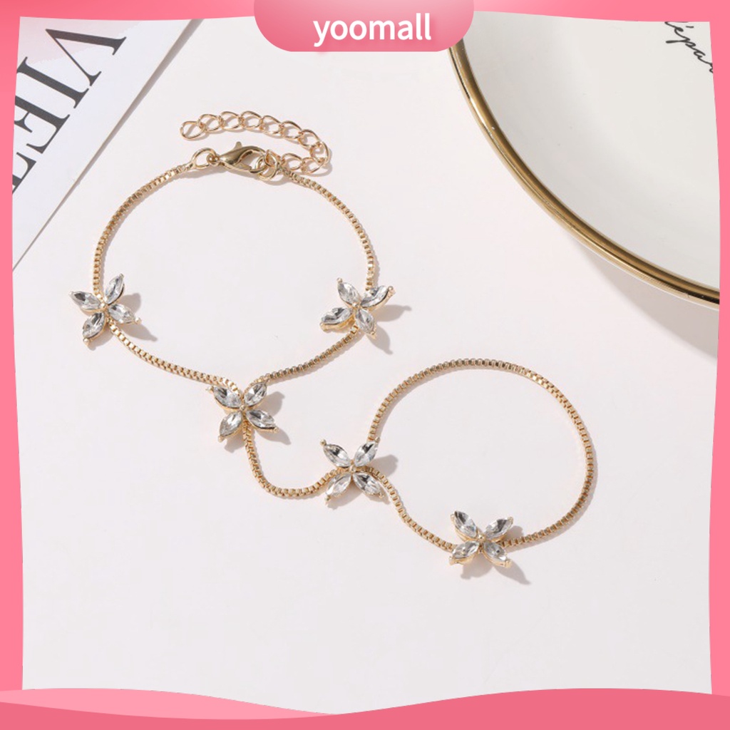 [YM] Vòng Đeo Tay May Mắn Bằng Hợp Kim Đính Đá Zirconia Bốn Lá Có Thể Điều Chỉnh Kỷ Niệ