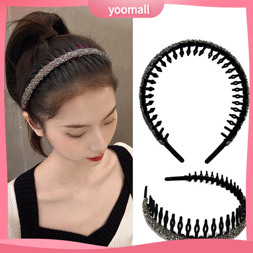 Băng đô cài tóc rửa mặt Răng Hẹp Đính Đá Lấp Lánh Chống Trượt Cho Nữ