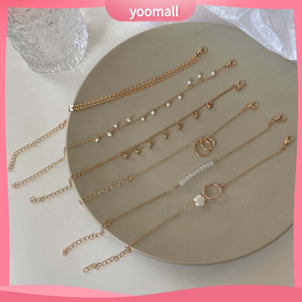 Set 6 Vòng Tay Hợp Kim Xếp Chồng Lên Nhau Cho Nữ