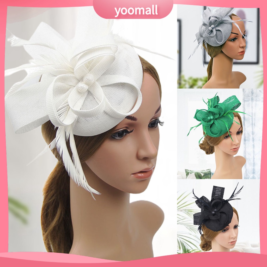 [YM] Mũ Beret Lưới Thắt Nơ Mini Đính Lông Vũ Giả