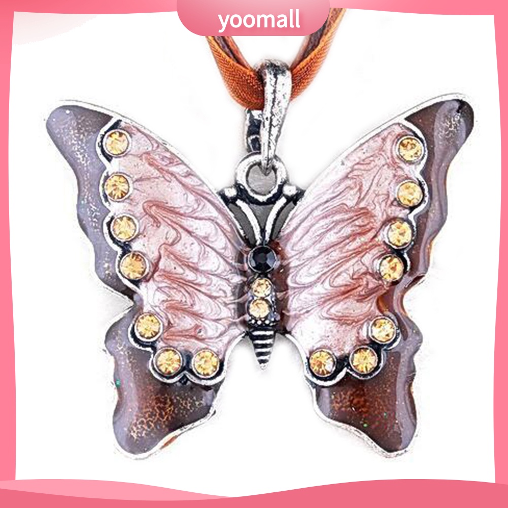 Vòng cổ Mặt Hình Bướm Tráng Men Đính Đá Phong Cách Vintage