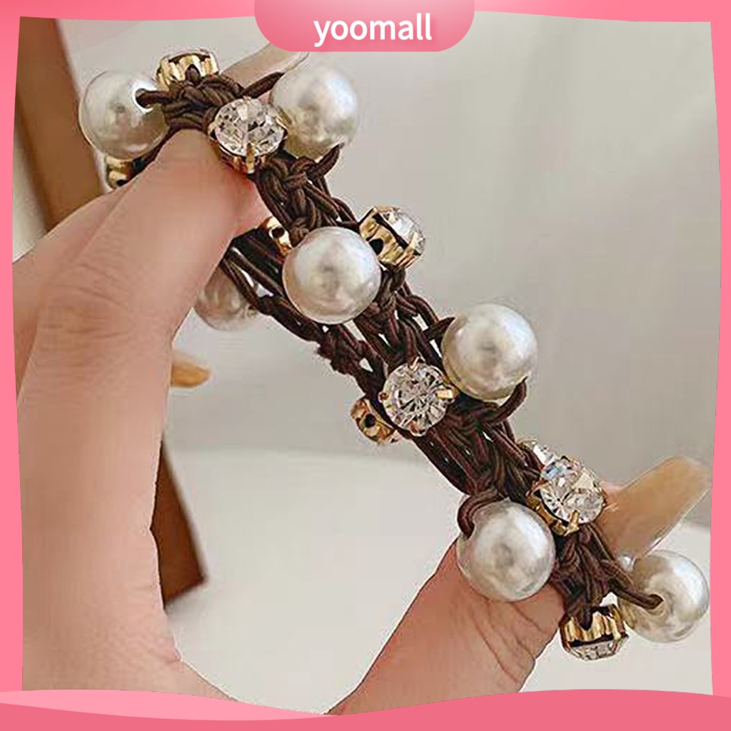 Dây Buộc Tóc Đính Đá Ngọc Trai Giả Lấp Lánh Phong Cách Hàn Quốc