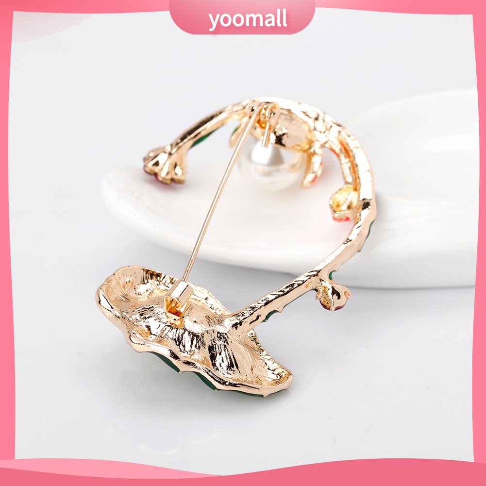 Ghim Cài Áo Hình Lá Sen Đính Ngọc Trai Nhân Tạo Phong Cách Retro