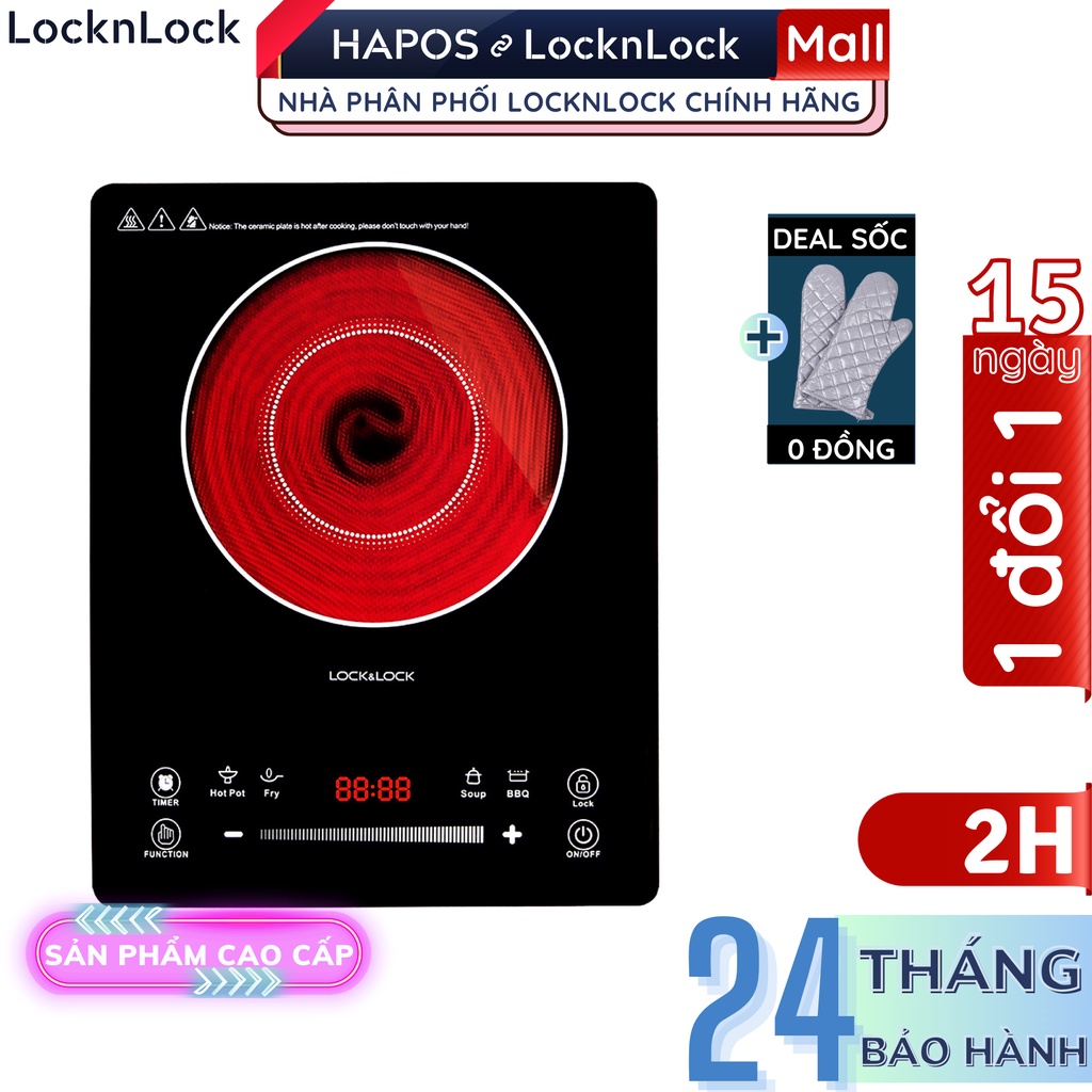 Bếp hồng ngoại LocknLock Chính hãng, Tặng khăn lau, công suất lớn đun nấu nhanh 2000W EJI421 - HAPOS MALL OFFICIA