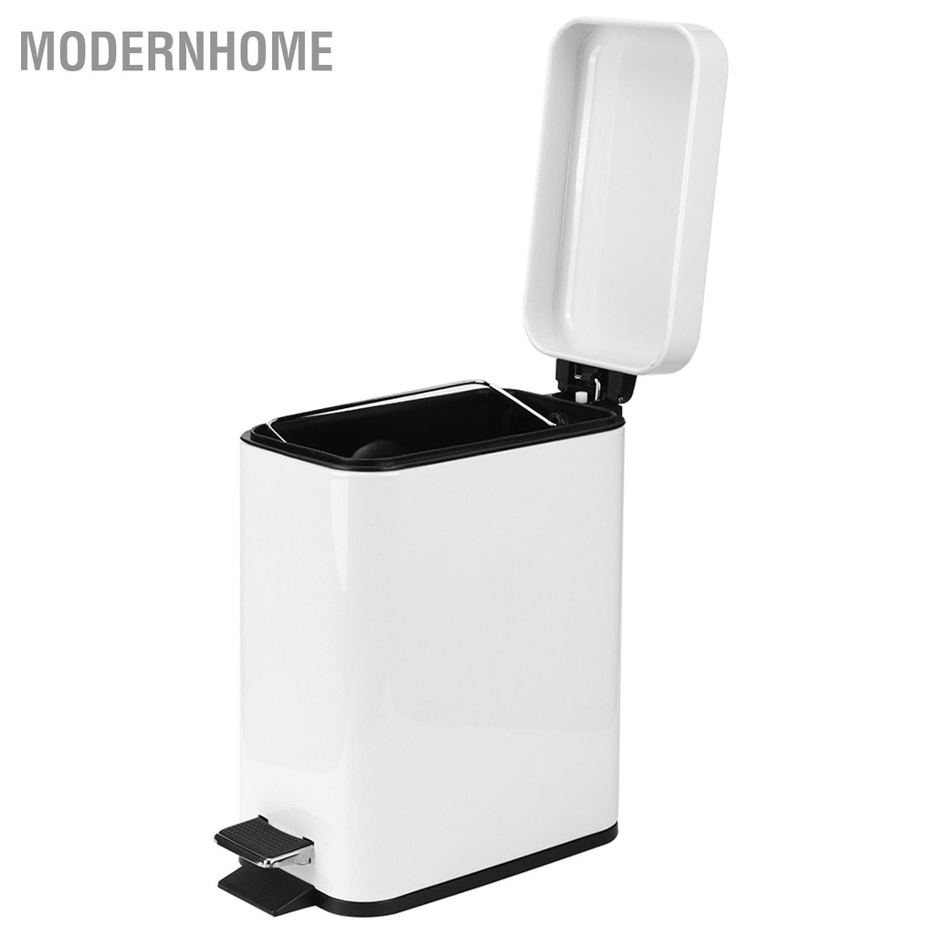 ModernHome Gia Đình Phòng Tắm Nhà Bếp Thép Không Gỉ Tắt Tiếng Đạp Rác Thùng Trắng 5L