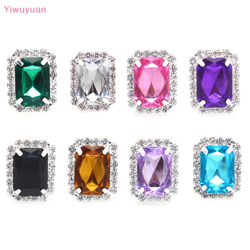 < Yiwuyuan > Phụ Kiện Nút Kim Loại Đáy Phẳng Hình Chữ Nhật Đính Đá Acrylic Phụ Kiện May Vá Quần Áo DIY Mới