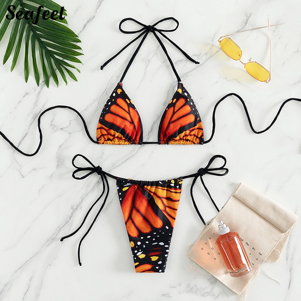 Bộ Bikini 2 Mảnh Họa Tiết Bướm Quyến Rũ Cho Nữ