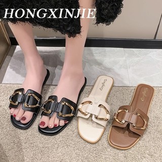  HONGXINJIE dép nữ dép sandal nữ dép quai hậu nữ 2023NEW Lưới đen trắng của khu phố thời trang retro 071439   