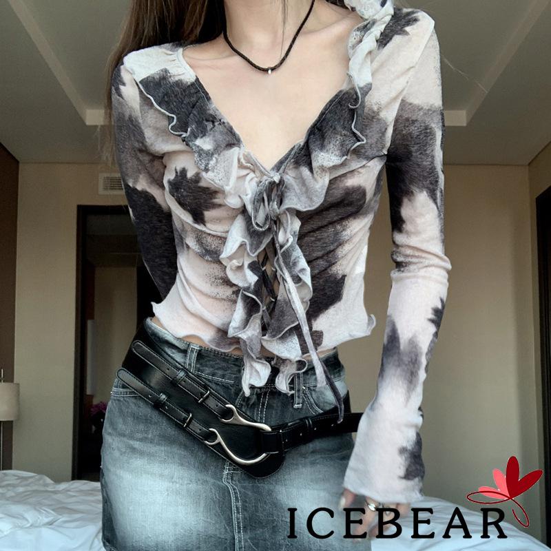 Áo Thun Nữ Dài Tay Cổ Chữ V Nhuộm Màu Thời Trang