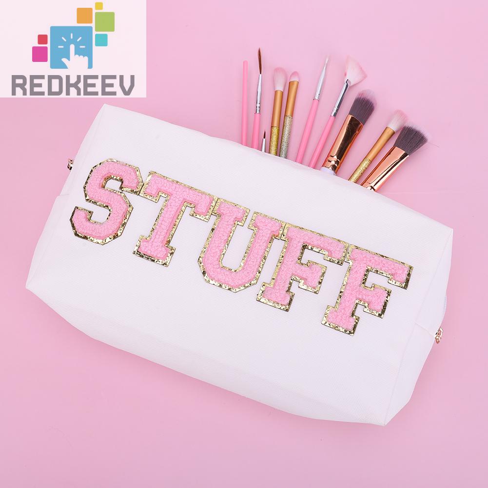 Túi Đựng Mỹ Phẩm Da PU Đa Năng Có Khóa Kéo In Chữ Thời Trang Cho Nữ