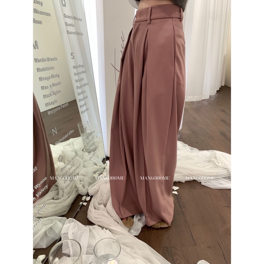[Hàng Có Sẵn] Quần Ống Rộng Lưng Cao Màu Hồng 2023