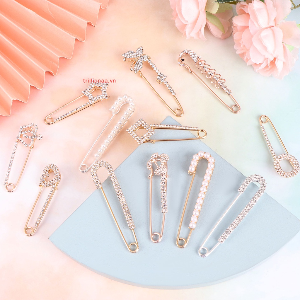 Trillionaa Cunno 12 Trâm Cài Áo Sweater / Khăn Choàng Đính Ngọc Trai Giả Pha Lê An Toàn P VN