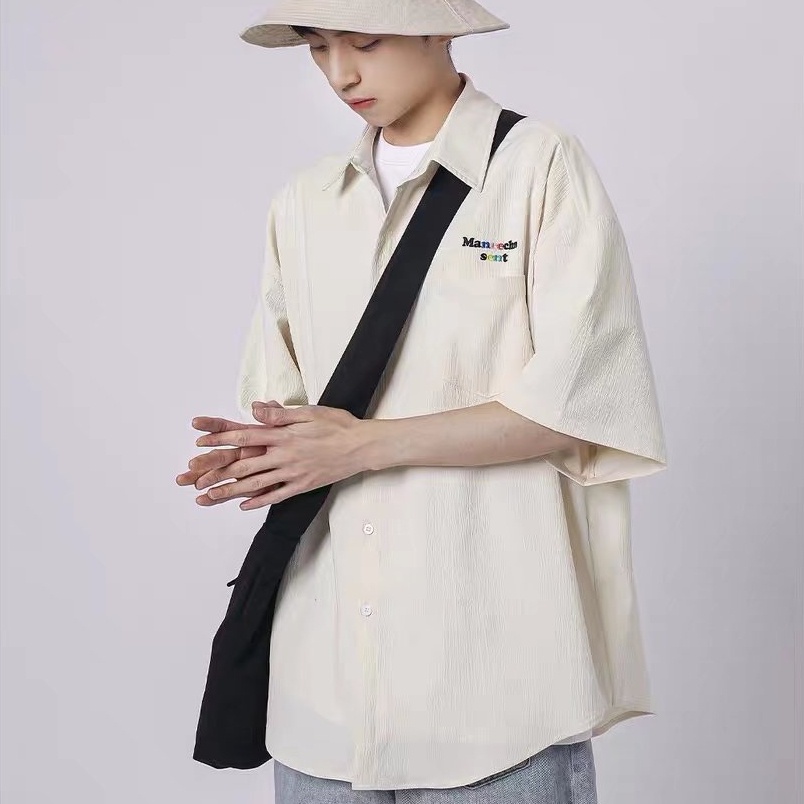 Áo Sơ Mi Ngắn Tay Thêu Mới Phong Cách Hàn Quốc Cho Nam Giới, Phù Hợp Cho Mùa Hè, Rộng Rãi Và Thoải Mái, Phù Hợp Cho Cả Nam Và Nữ