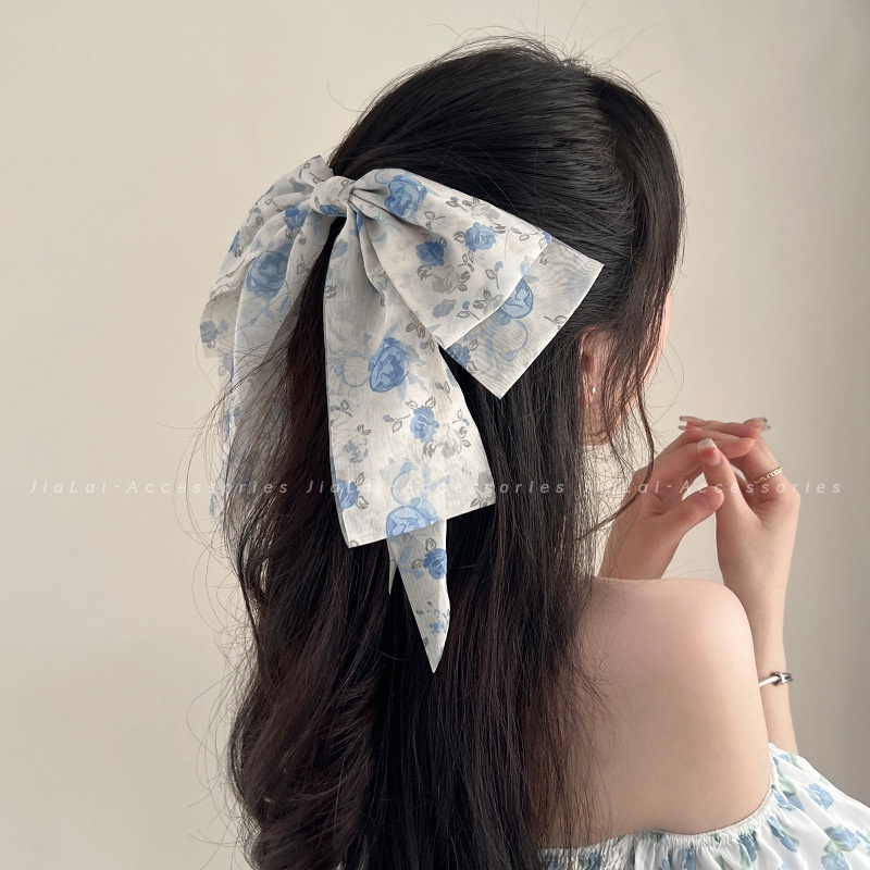 Kẹp Tóc Nơ Vải Tuyn Cỡ Lớn Phong Cách Hàn Quốc