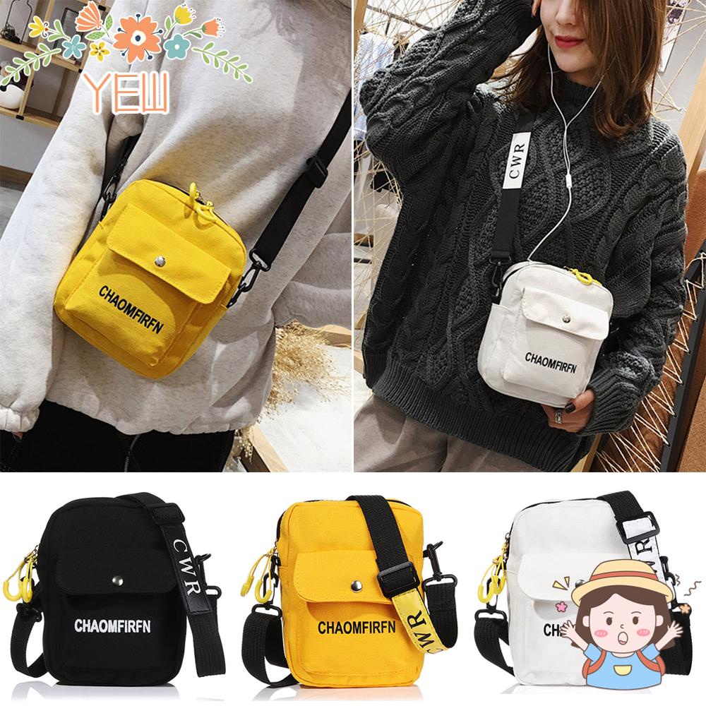 Túi Đeo Vai Vải Canvas Màu Sắc Xinh Xắn Có Khóa Kéo Tiện Dụng Cho Nữ