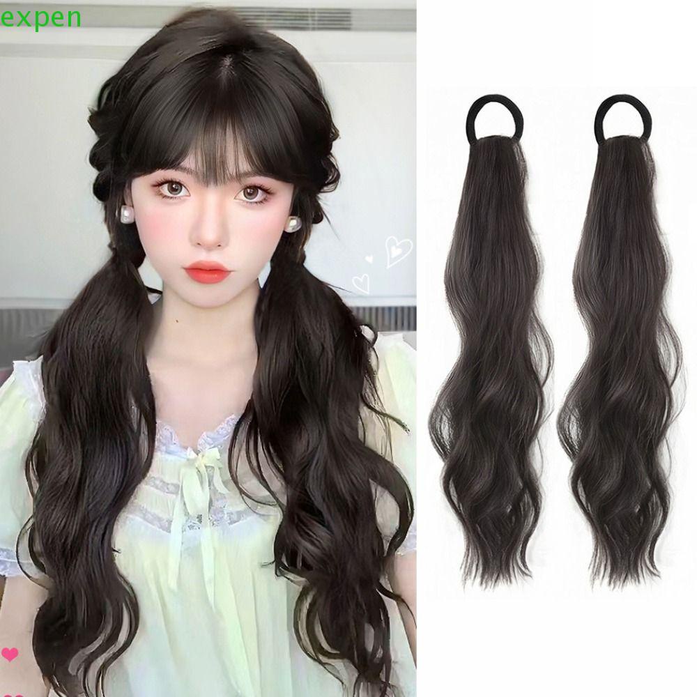 EXPEN Tóc Giả Đuôi Ngựa Xoăn Dài Bằng Sợi Tổng Hợp Mềm Mại Co Giãn Màu Nâu Ngọt Ngào Phong