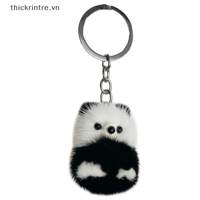 Móc Khóa Hình Gấu Trúc Bằng Lông Chồn Màu Trắng Đen Dễ Thương