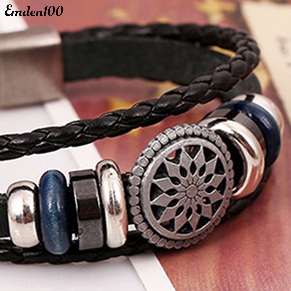 Vòng Tay Bện Dây Giả Da Nhiều Lớp Thời Trang Unisex