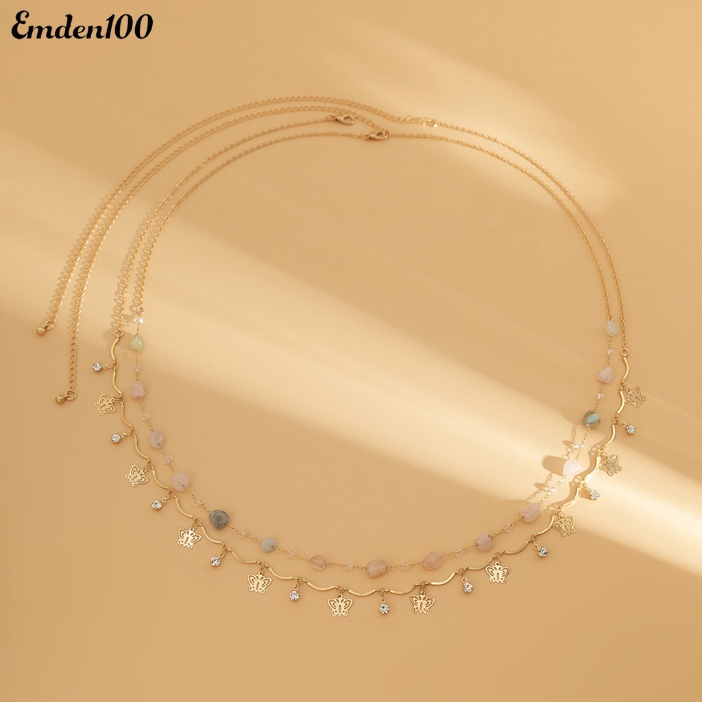 Set 2 Dây Xích Thắt Lưng Hai Lớp Đính Hạt Hình Bướm Phong Cách Retro Cho Nữ