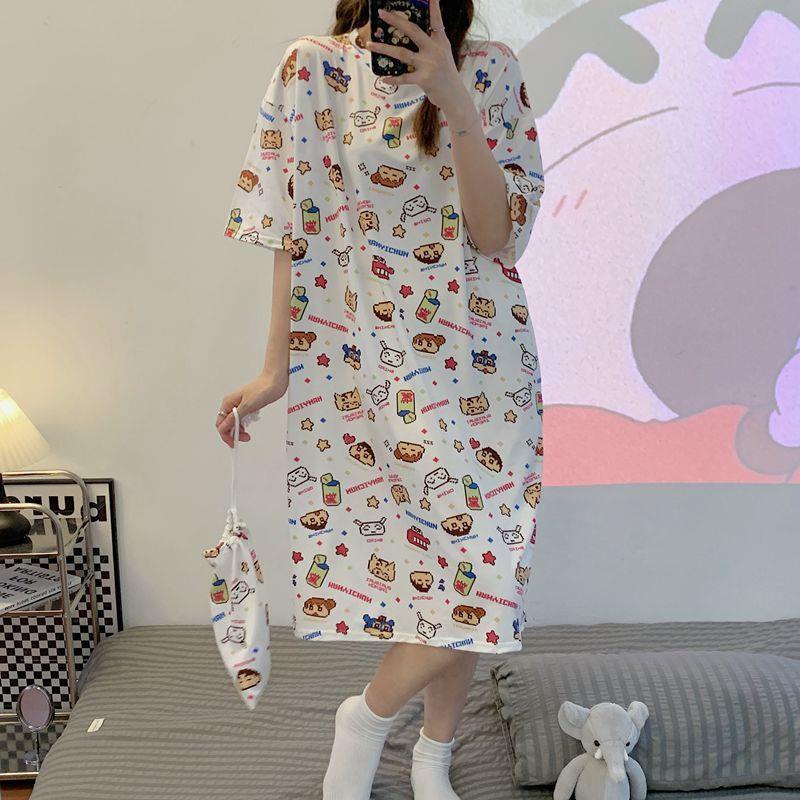 Đồ ngủ Dáng Dài Tay Ngắn In Họa Tiết Dễ Thương Thời Trang Cho Nữ
