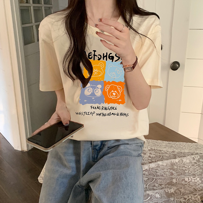 Áo Thun Tay Ngắn Dáng Rộng In Họa Tiết Hoạt Hình Phong Cách Phương Tây Thời Trang Mùa Hè Cho Nữ