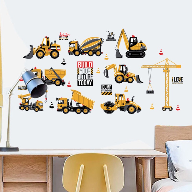 Sticker Dán Tường Hình Máy Xúc Hoạt Hình Có Thể Tháo Gỡ Được